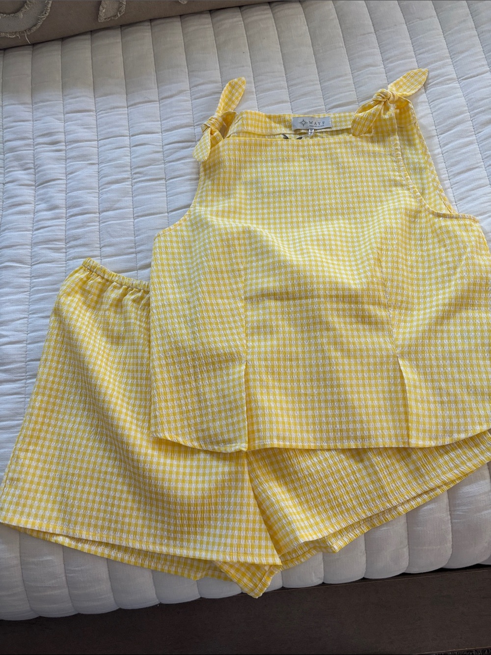 Wayf Yellow Gingham Tie-Strap Shorts Set